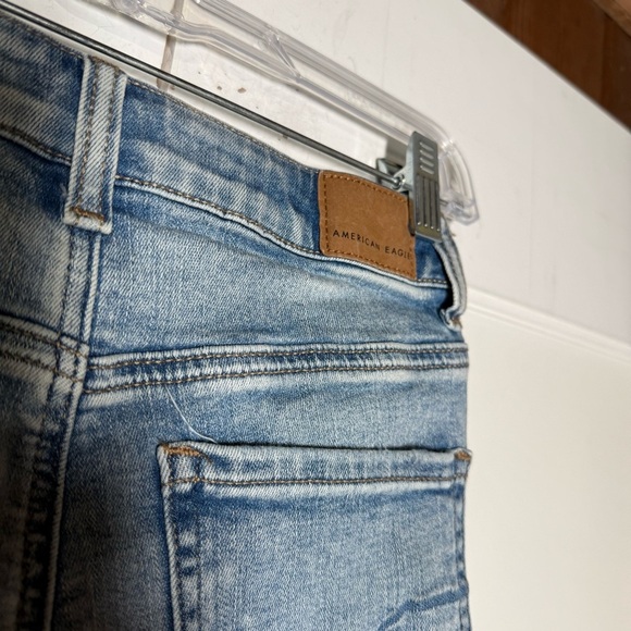 American Eagle Jean Shorts Blue Next Level Stretch Size 0 Rips Button Fly Denim - Picture 5 of 9